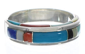 Southwest Sterling Silver Multicolor Ring Size 8-3/4 EX41716